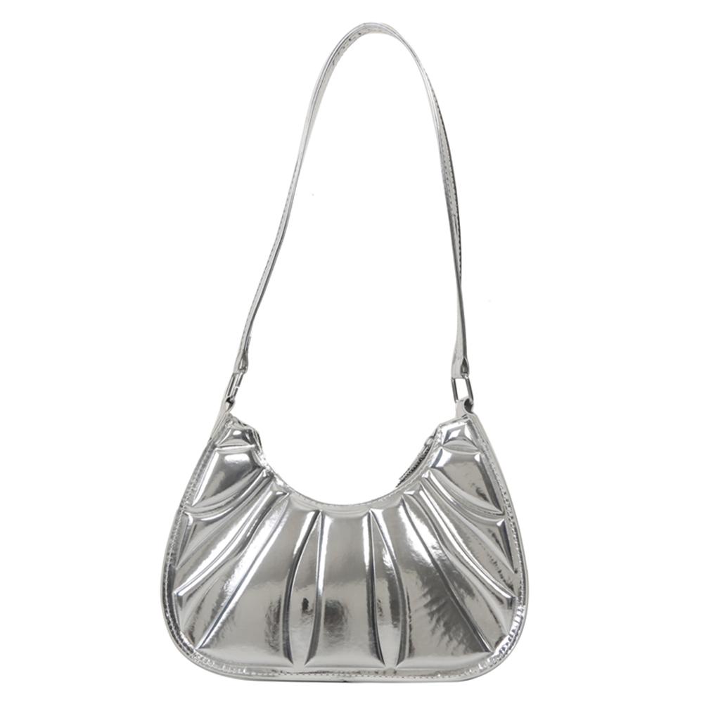 Women Shoulder Bag Fashion Pleated Small Tote Bags PU Leather Casual Simple Elegant Portable Solid Color Female Armpit Bag
