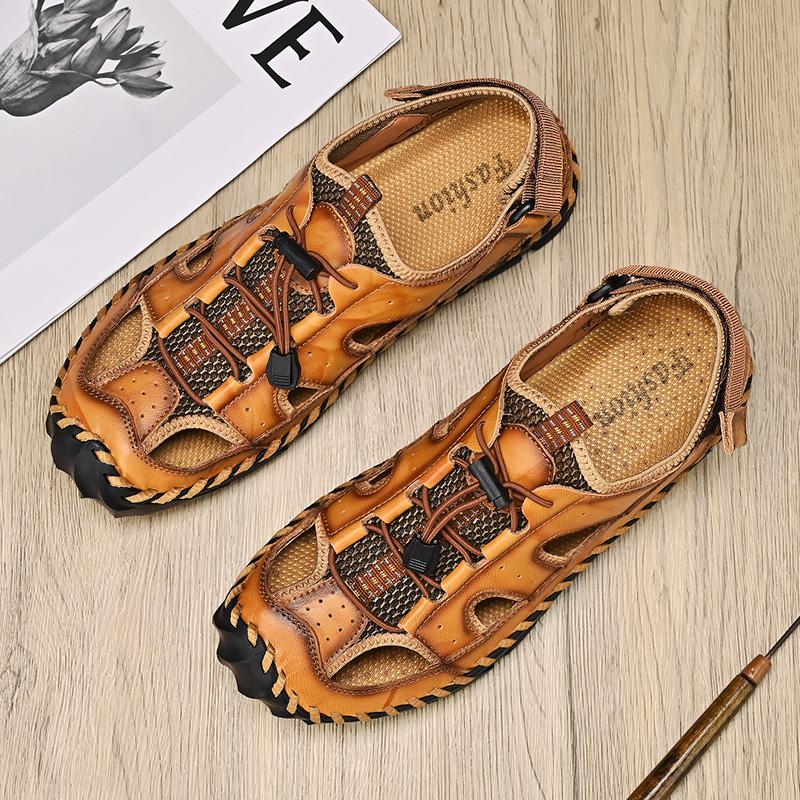 Sommer Herren Ledersandalen Herren Sandalen mit geschlossenen Zehen Atmungsaktive lässige Sneaker Sandalen für Herren Herrensandalen