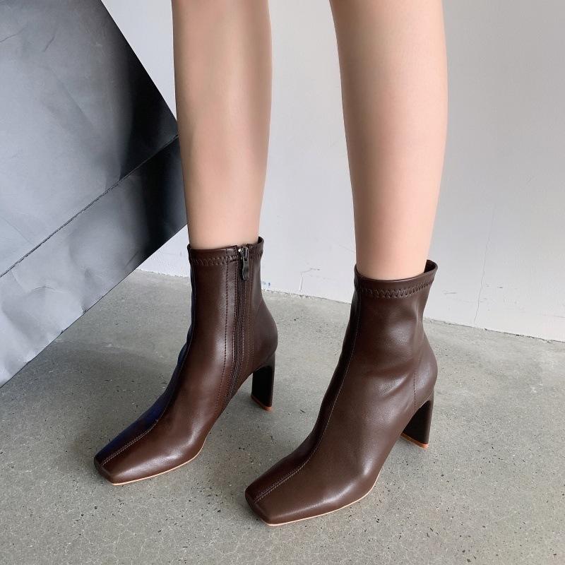 Temperament small fragrant style side zipper sleeve comfortable fashion boots new fine heel versatile personality retro Martin boots