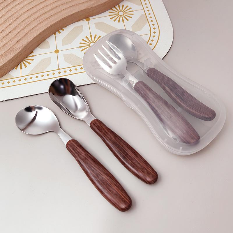 304 Stainless Steel Wood Grain Cutlery with Wooden Handles - Steak Knife, Dessert Spoon, and Fork Set