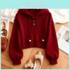 Red Hoodie Sweater For Women With Knit Fabric And Casual Style For Autumn Winter Wear