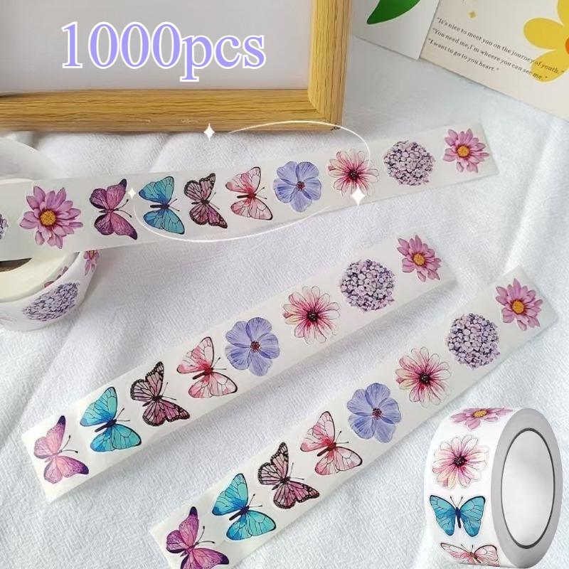 500pcs/roll Butterfly Flower Sticker 1 Inch 8 Design Colorful Butterfly Decals Decorative Flowers Cute Sticker Party Favor Decor