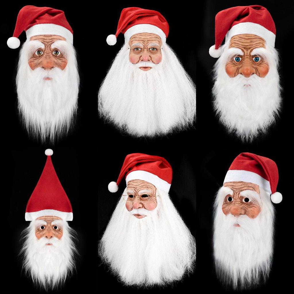 Santa Claus Christmas Latex Cap White Beard Mask Role Play Props Decoration