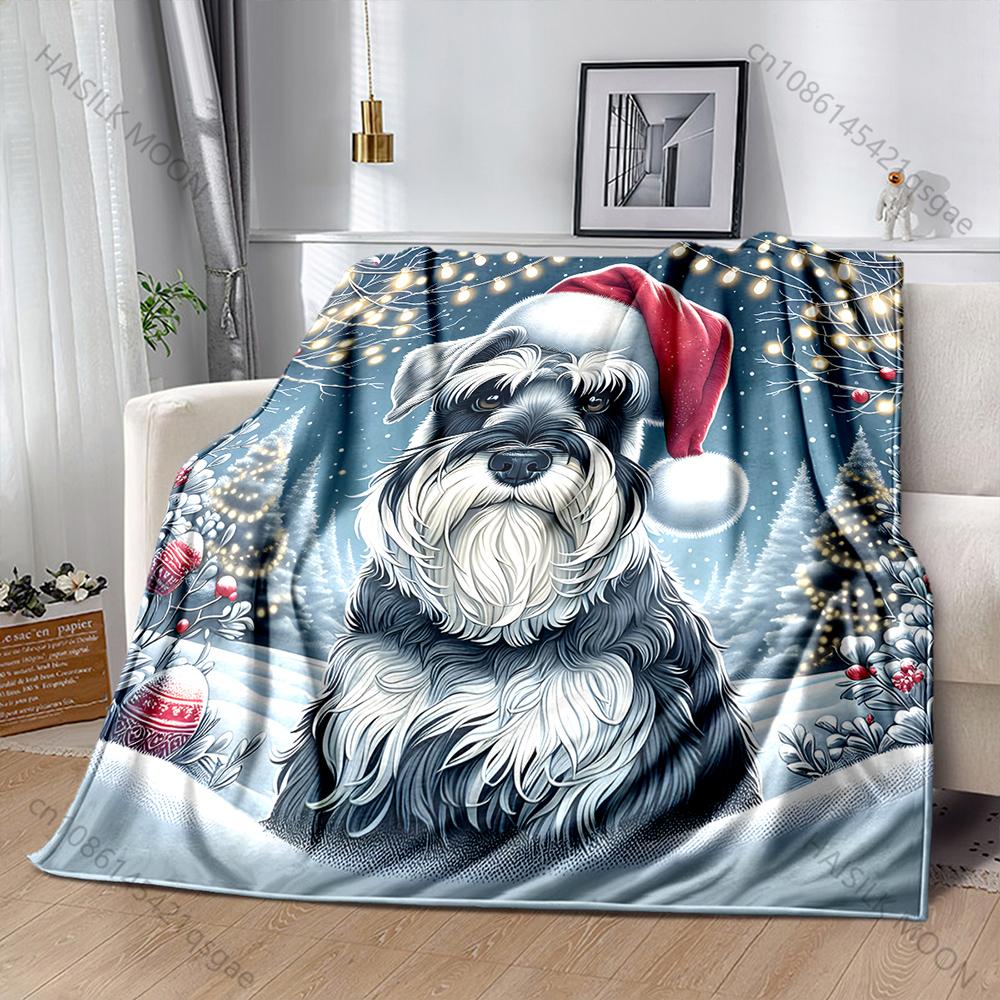 Christmas Lights Schnauzer Print Blanket Flannel Material Soft Warm for All Seasons, Home Outdoor Camping Picnics Luxury Gifts