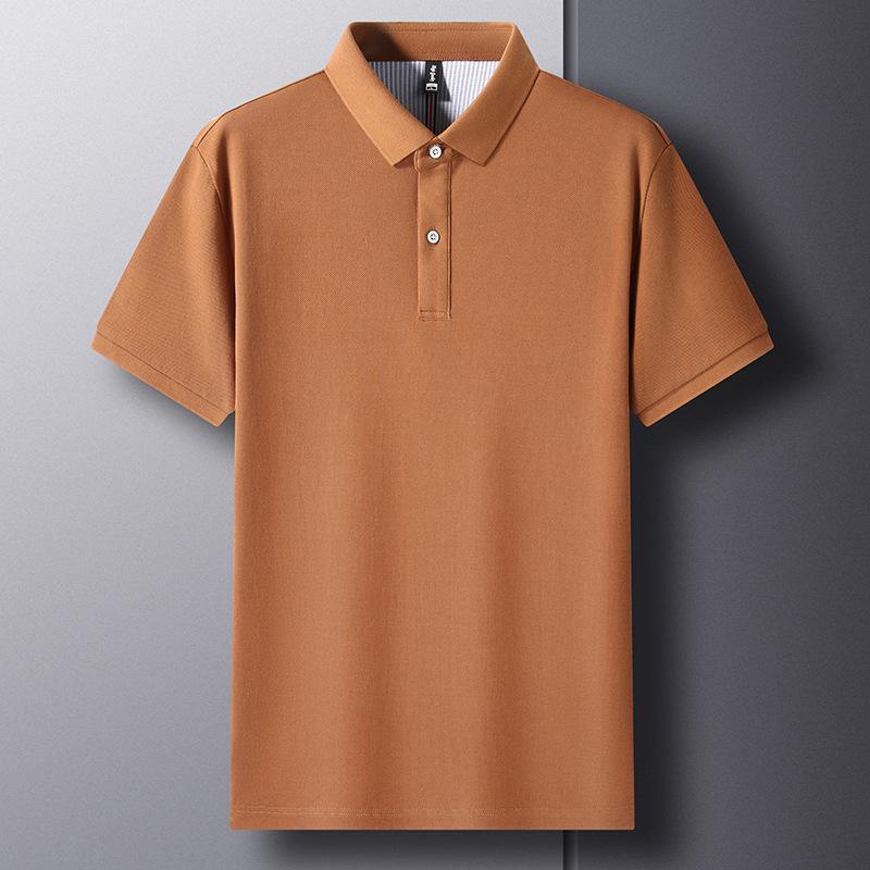 Men'S Short-Sleeved Pure Cotton Solid Color Polo Shirt Father'S Loose Casual Lapel High-End Clothes