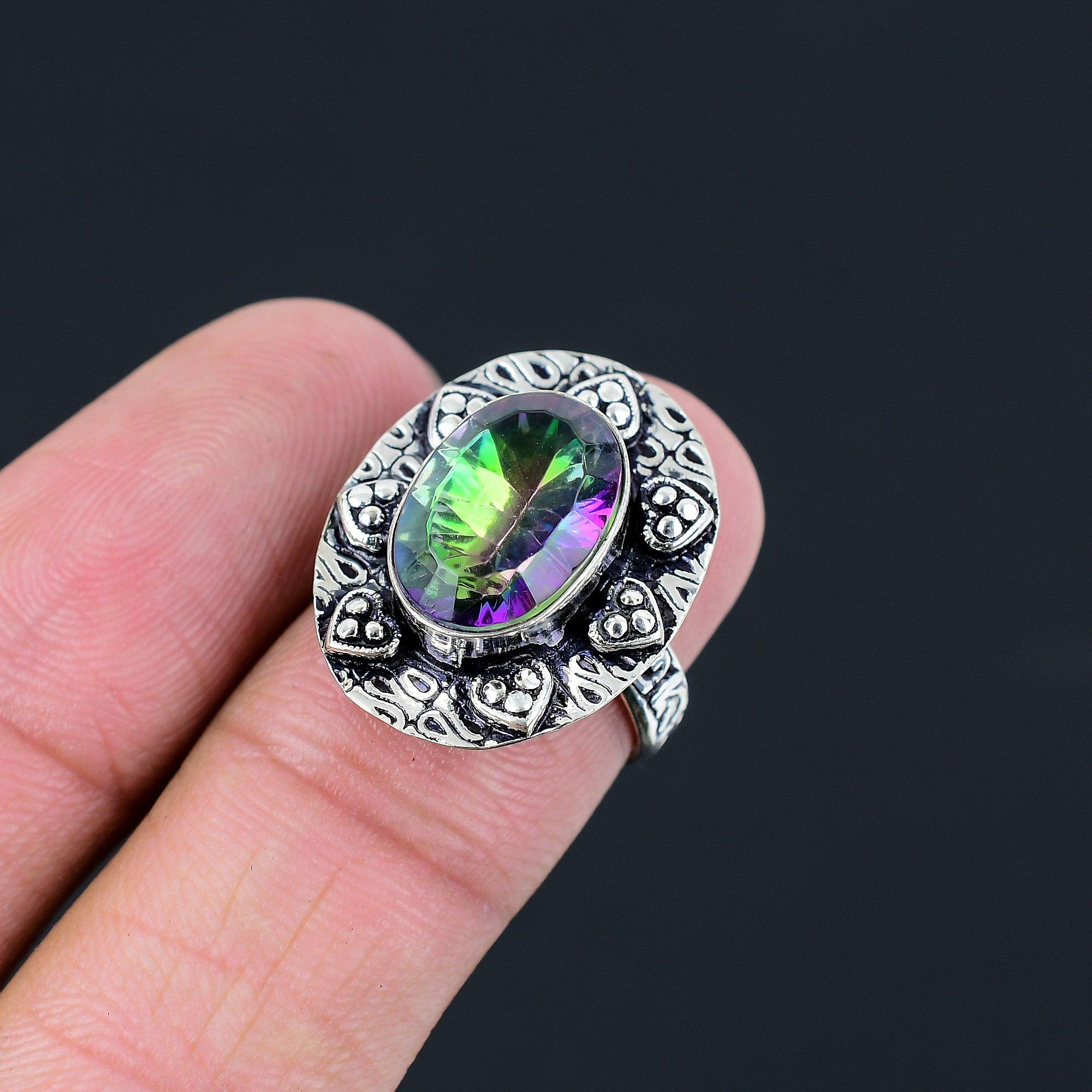 Natural Rainbow Mystic Topaz Stackable Ring Size 6.5 925 Silver For Women 6.5
