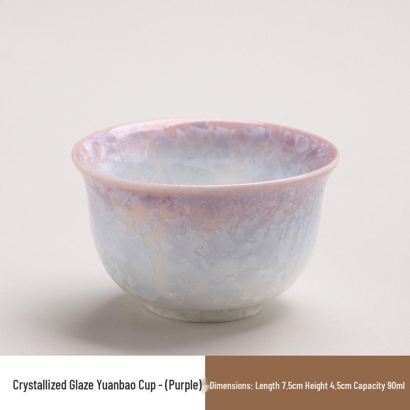 Elegant Crystalline Glaze Ceramic Teacup Set with Coaster - High-Grade Gongfu Tea Brewing & Tasting Cup