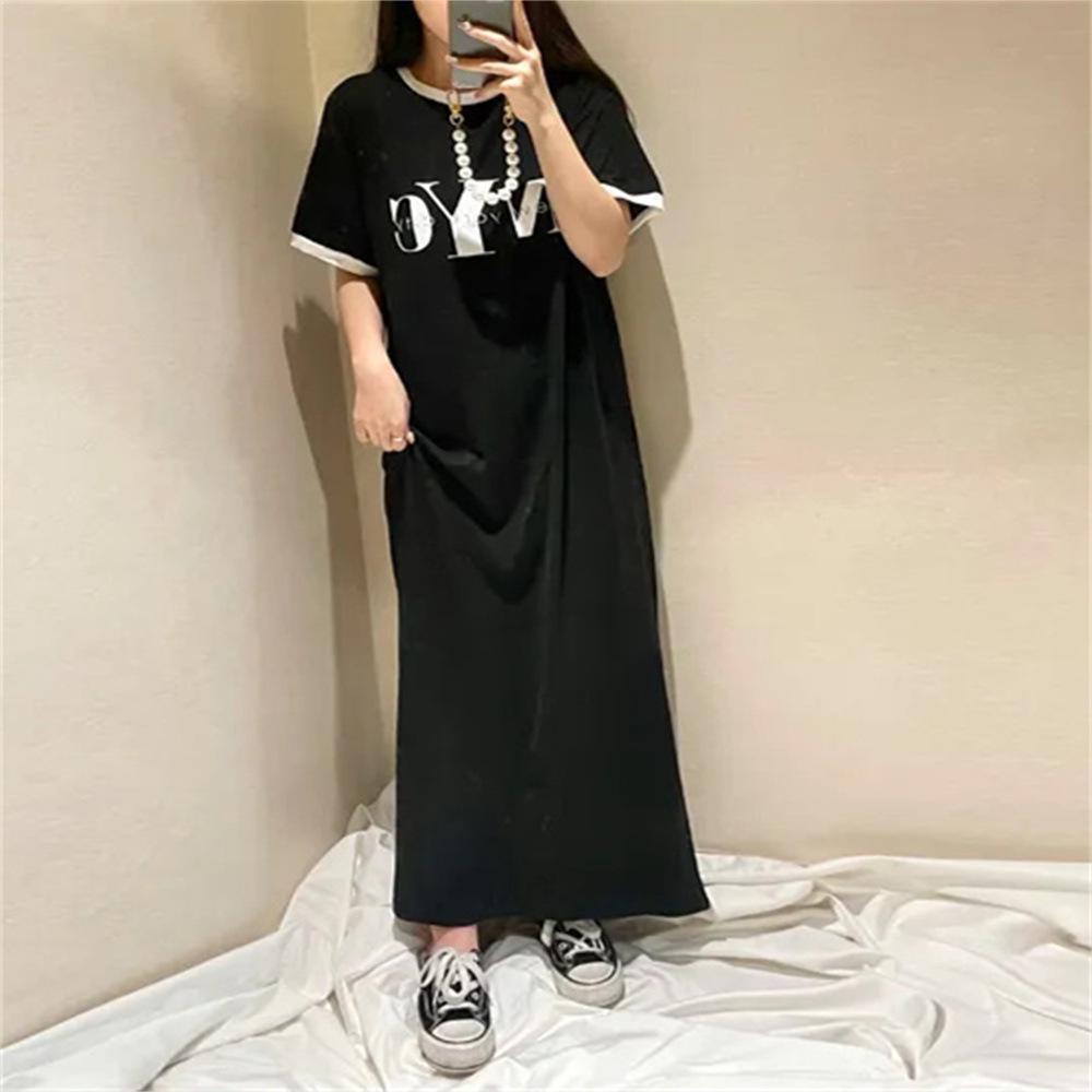 Korean Loose Slimming Plus Size T-Shirt Dress - Women's Versatile Summer 2025 Long Dress