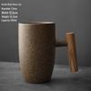Shangqi Japanese Kiln Glaze Ceramic Coffee Mug with Wooden Handle