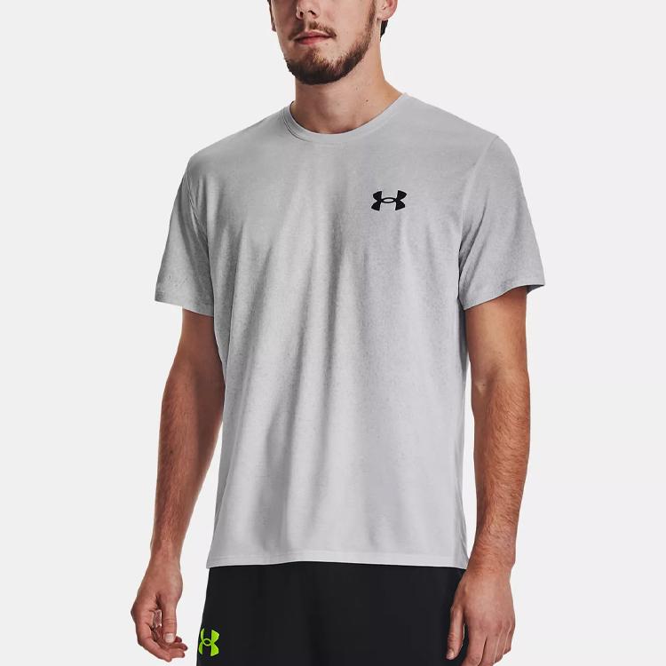 Under Armour UA Rush Logo Print Crew Neck Short Sleeve T-Shirt Men Tops Modern-Grey 1378403-011