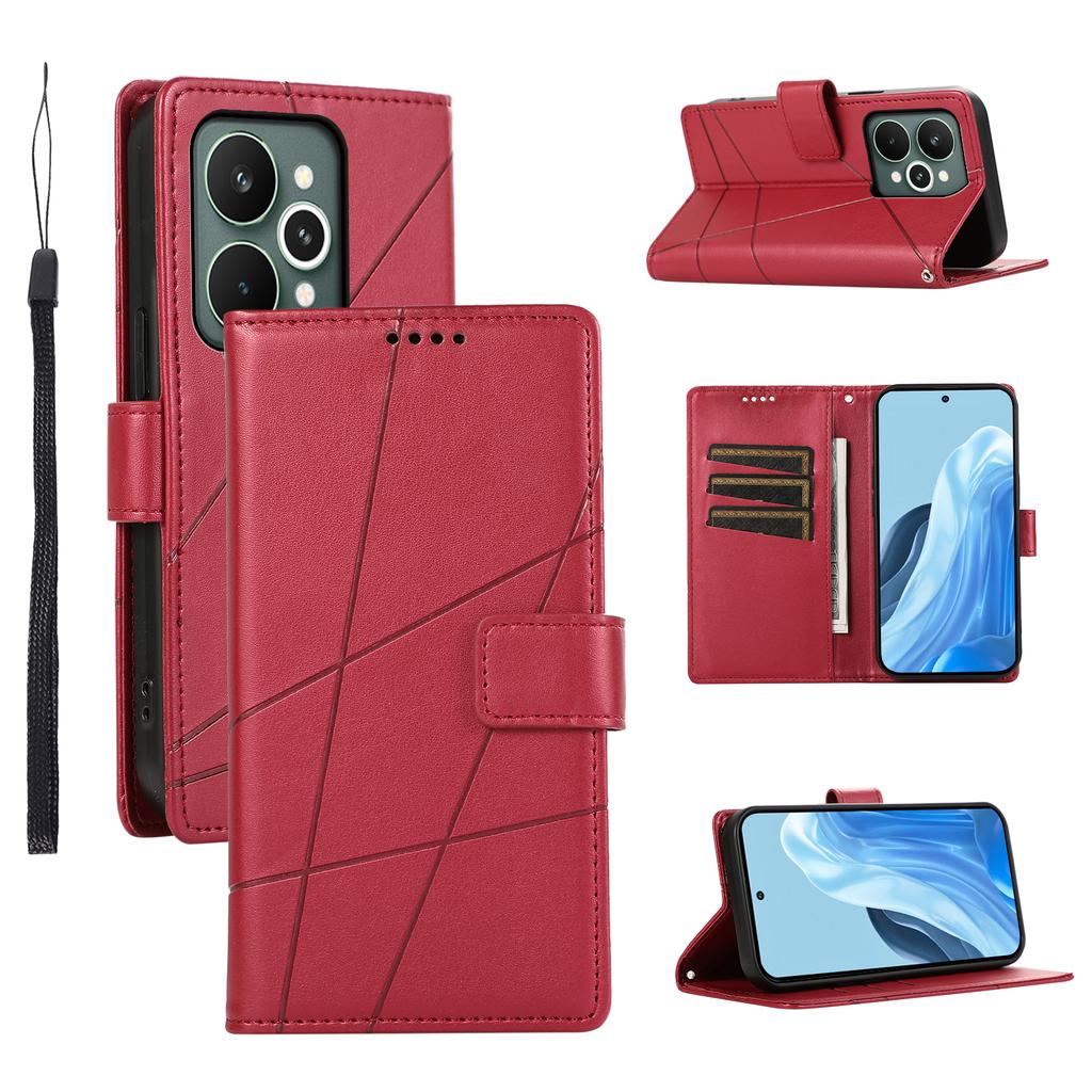 For Realme 15 Pro 5G/15 5G Phone Case Line Imprint Leather Wallet Cover with Wrist Strap