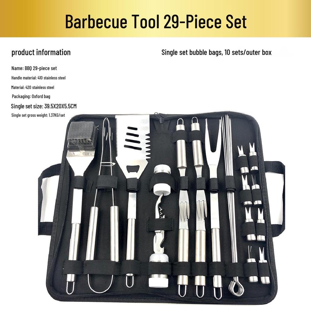 Outdoor BBQ Stainless Steel Tool Set: Knife, Fork, and Spatula