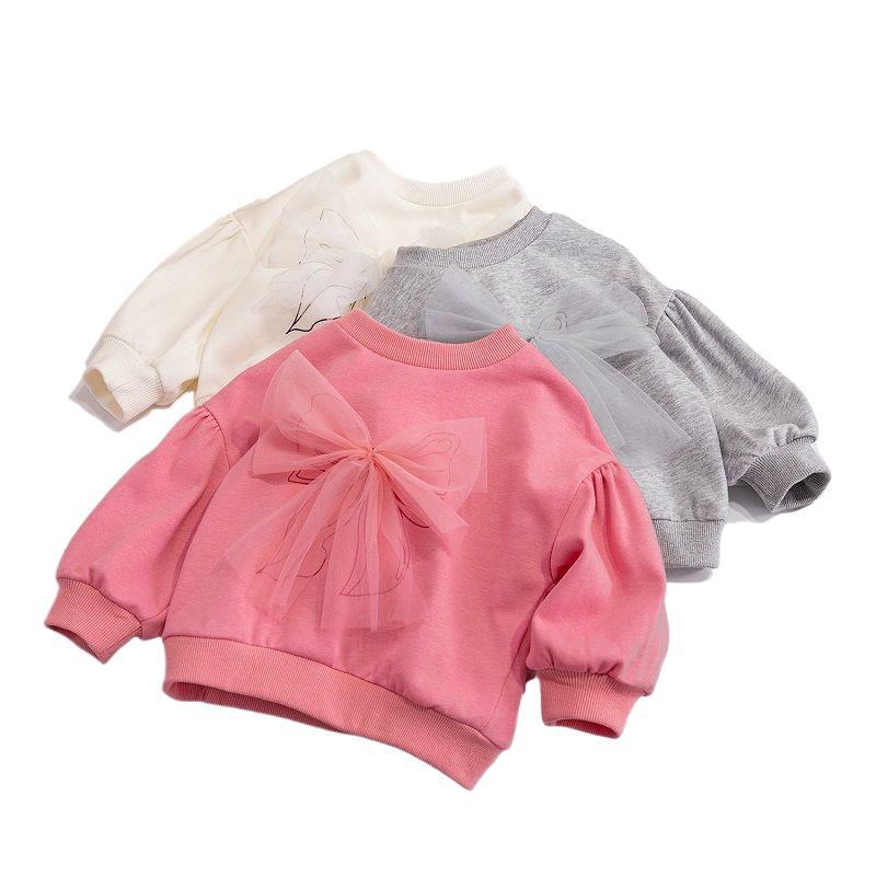 Spring Autumn Baby Girl Sweatshirt With 3D Bow Tie Sweet Stylish Long Sleeve Top