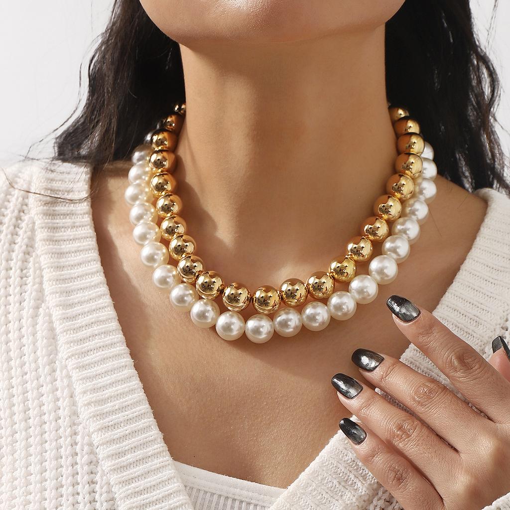 Women European Fashion Short Beaded Necklace Choker Personality Punk Temperament Pearl Clavicle Necklace For Women