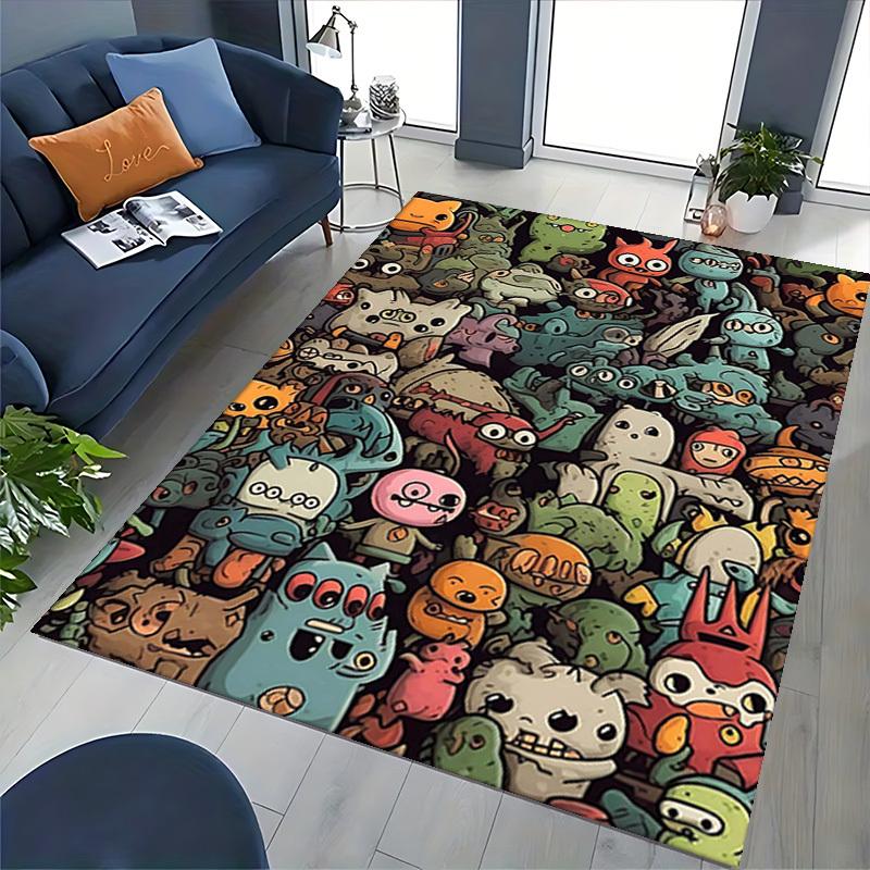 1pc Anime Cartoon Design Office Chair Mat - Cute Monsters and Creatures Decorative Rug for Home, Office, Living Room, Bedroom, Game Room - Non-Slip Ca