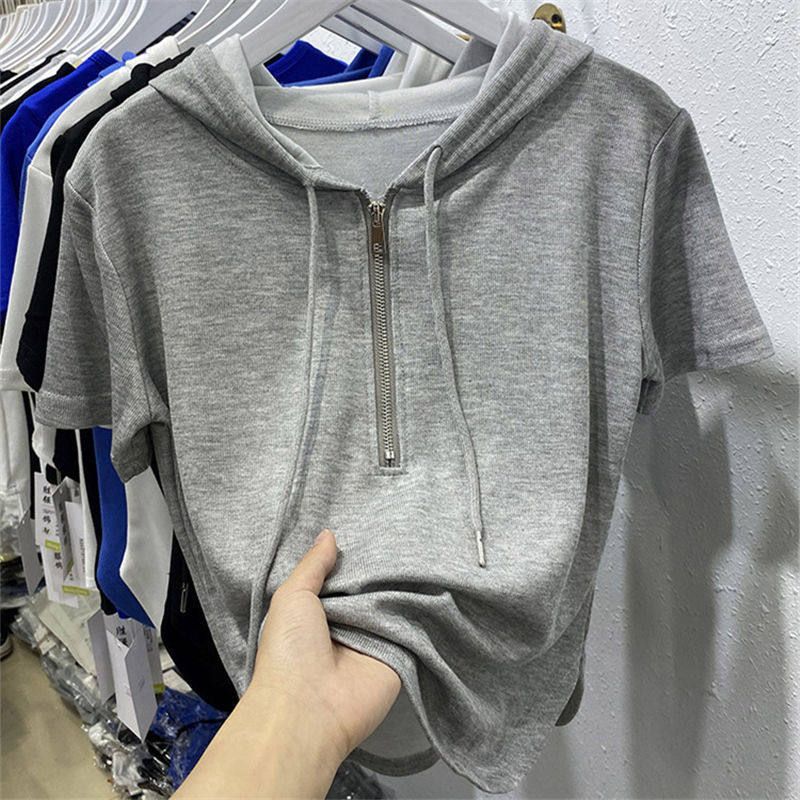 Grande Vente Pick-Fuite Compteur Retrait Taille Extra Large Fille Grosse 150,00kg Hauts Féminins Sweat à Capuche Couvrant le Ventre Fil Manches Courtes T-shirt Féminin