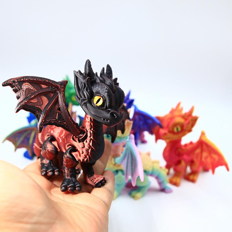 3D Printed Flying Dragon Statue Western Devil Dragon Joints Movable Simulation Eyes Pet Ornaments Office Desk Decor Handicrafts