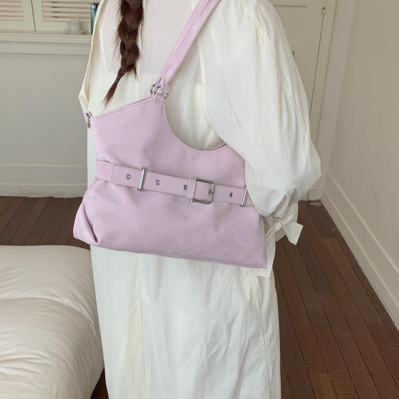 Solid Color Shoulder Bag with Buckle Strap Design Stylish Crossbody Bag for Daily Fashion Use