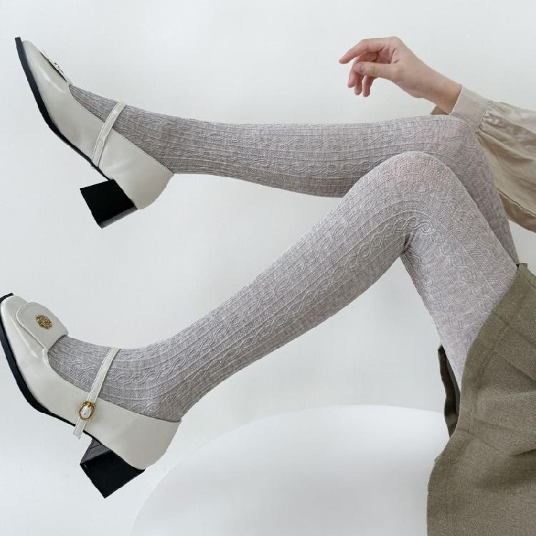 Women Twist Striped Pattern Opaque Tights Winter Fall Hosiery Elastic Jacquard Solid Color Pantyhose Stockings Leggings