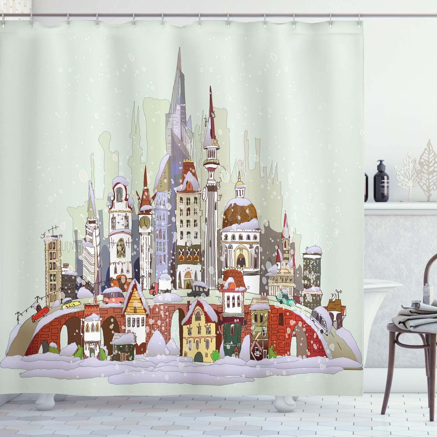 

Building Shower Curtain Cityscape Urban Architecture Geometry Modern Art Bathroom Decor Bathtub Shower Curtain Liner With Hooks W60H190(CM)-1 Pcs