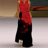 2026 Summer Fashion Retro Multicolor V Neck Sleeveless Maxi Dress