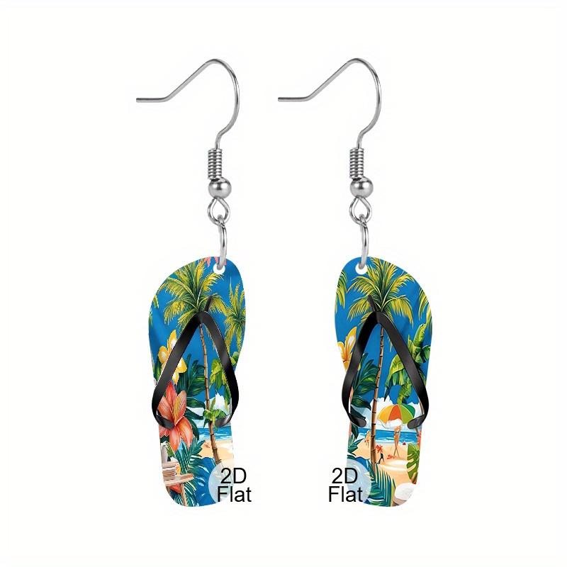 

2D Летний Океан Пляж Тапочки Узор Висячие Серьги Ежедневные Наряды Вечерние Аксессуары Идеальный Подарок для Семьи/ Друзей Style 1
