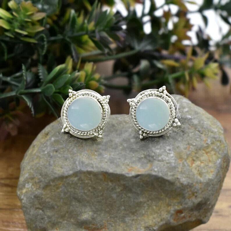 Aqua Chalcedony Earring- 925 Sterling Silver Earring Aqua Chalcedony Earring