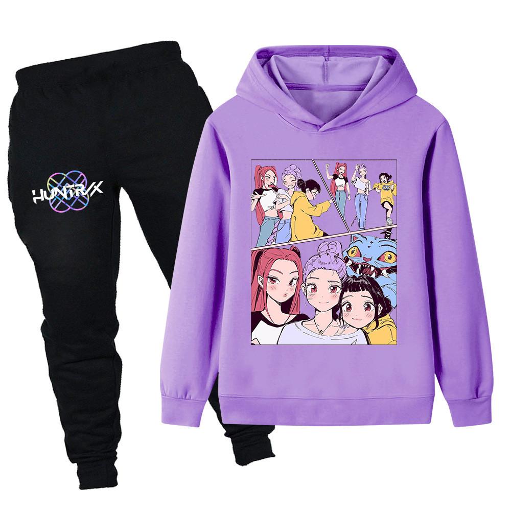 PB1238 Kinder Jungen Mädchen Kpop Mira Zoey Rumi Druck Langarm Kapuzenpullover Hose Hosen Kleidersets