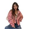 2023 Petite Hooded Ruffle Stripe Zip Cardigan for Spring/Autumn