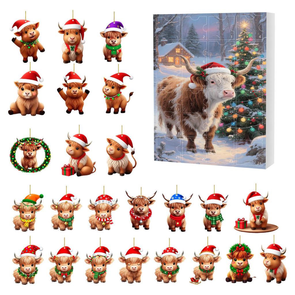 Christmas 24day Advent Calendar With Acrylic Cow Ornament For Holiday Gift Giving