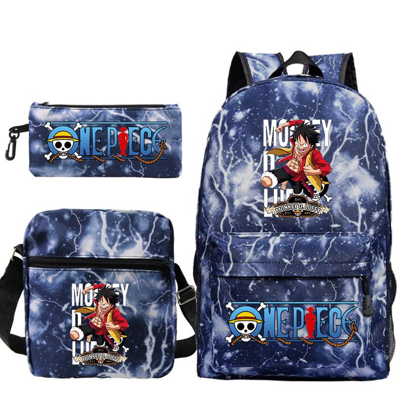 ONE PIECE Luffy Peripheral Student School Bag Three-piece Youth Backpack Shoulder Bag Pencil Case