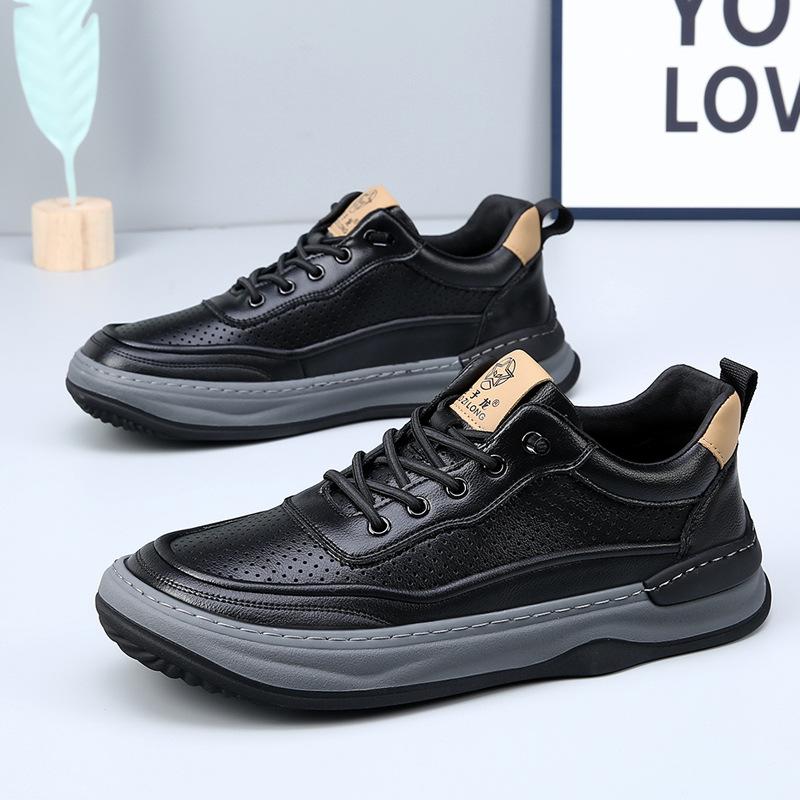 Summer hollow white shoes men's punched men's shoes casual leather shoes men's thick-soled versatile leather breathable board shoes tide