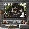 2D Floral Just Married Backdrop with Couple Silhouette Wedding Decor