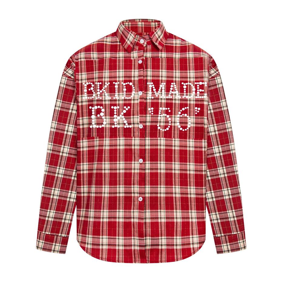 

DRIPX Мужские клетчатые рубашки с жемчугом Streetwear Hip Hop Рубашка с длинным рукавом для мужчин Оверсайз Харадзюку Винтаж С буквенным принтом Повседневная блузка Унисекс M красный