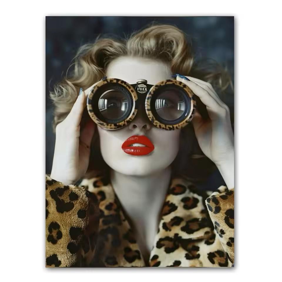 

Beautiful Woman with Glasses Flower Canvas Painting Modern Wall Art Woman Character Posters and Prints Living Room Home Decor 21cm×30cm NoFrame