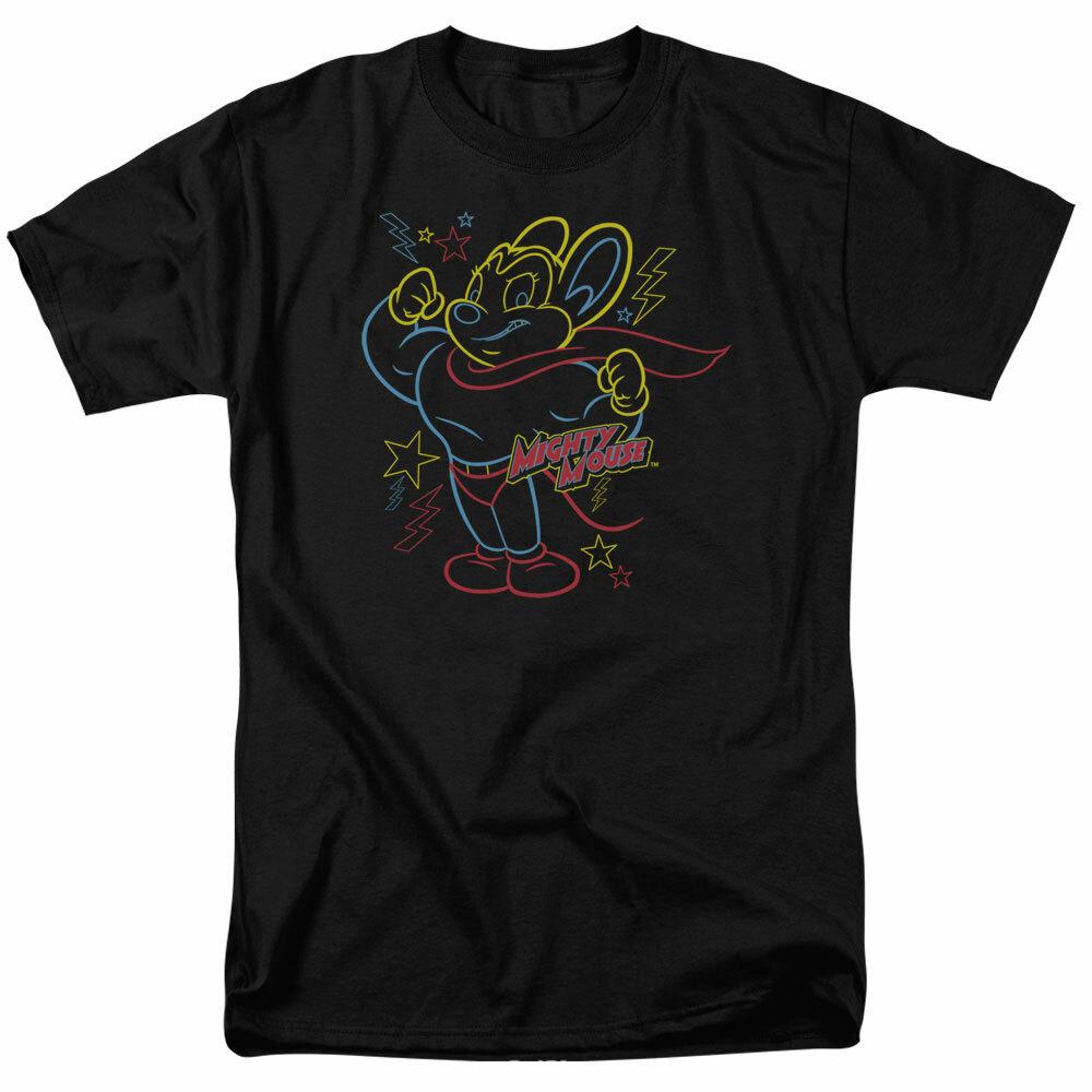 Mighty Mouse Neon Hero T Shirt Mens Licensed Cartoon Merchandise Black XXXXL