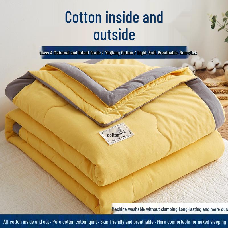 Tvättat täcke i ren bomull - Mjukt, lättviktigt, andningsbart, perfekt för sommaren, finns i enkel- och dubbelstorlek.