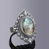 Vintage Style Moonstone Women Men's Ring, Silver-Plated Carved Pattern Oval Gemstone Ring, Retro Statement Finger Jewelry Gifts