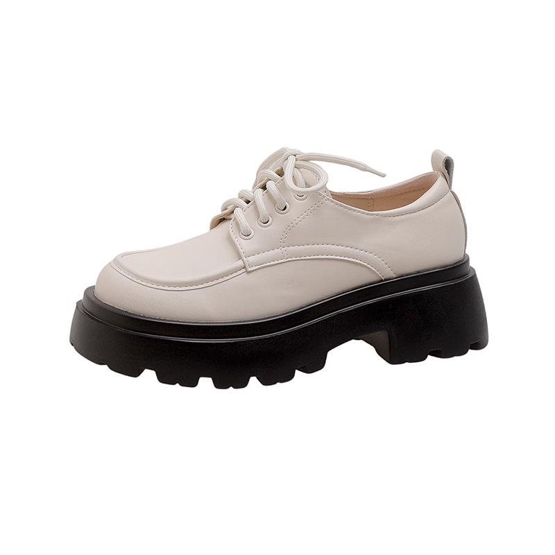 

Leather small leather shoes women s loafers British style lace-up platform loafers retro small leather shoes women s white lace-up 40 абрикосовий