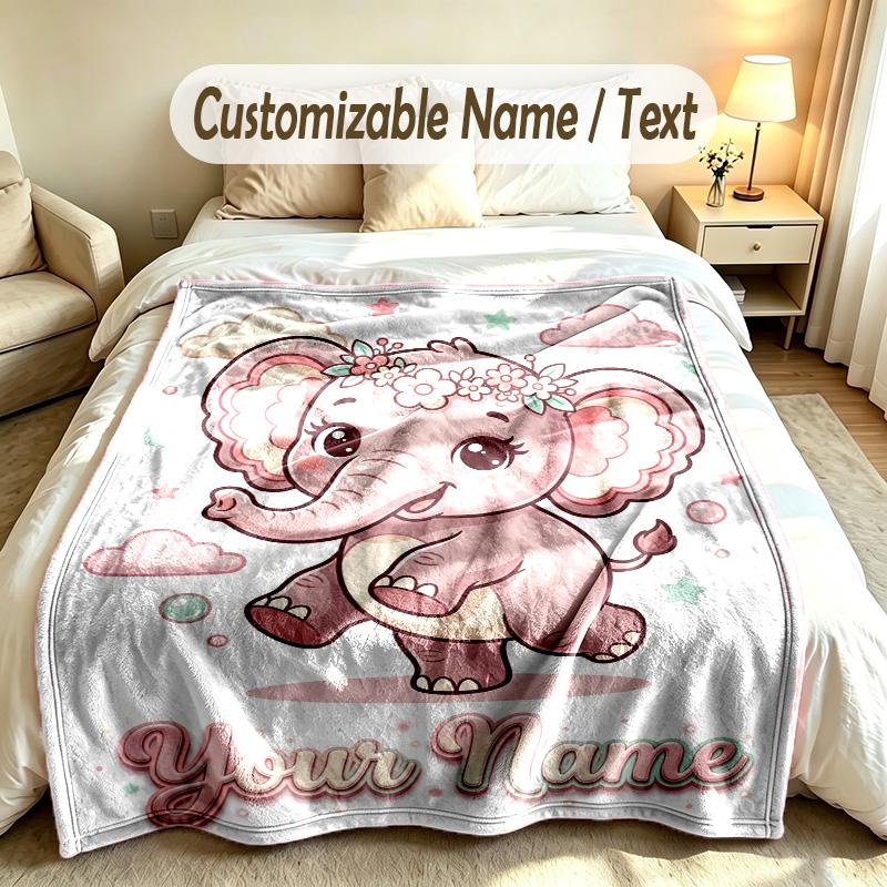 Elefanten-Thema Weiche Decke Personalisierter Benutzerdefinierter Name Textdruck Warme Decke Zuhause Sofa Schlafzimmer Dekoration