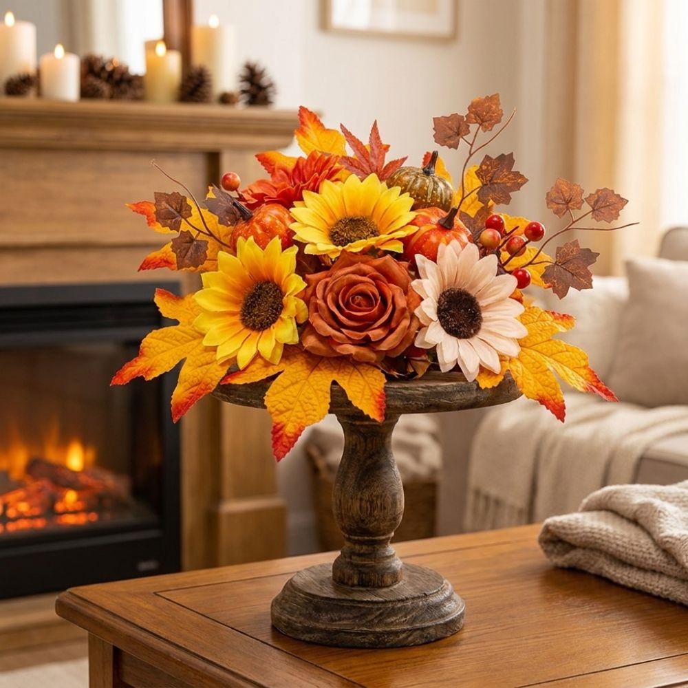 Simulation Candle Ring Wreath Pumpkin Maple Halloween Artificial Wreath Doorway Decoration
