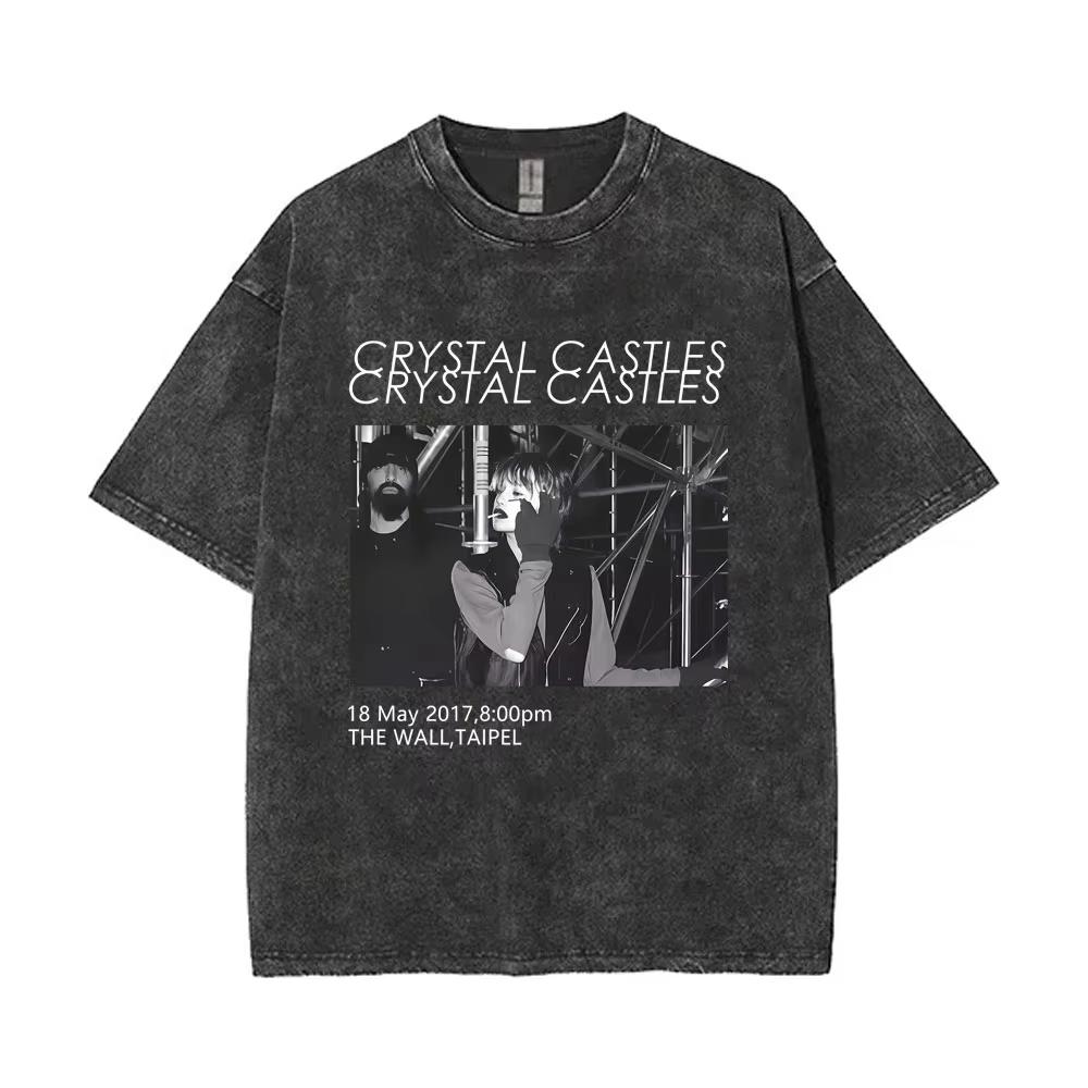 

Washed Vintage Crystal Castles Music Album II Double Sided Print T-shirt Men Gothic Punk T Shirt Men s Oversized Cotton T-shirts S