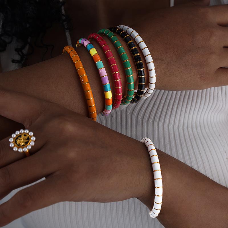 

18k Gold Plated Rainbow Geometric Mesh Bangle - Women s Titanium Steel, Non-Fading