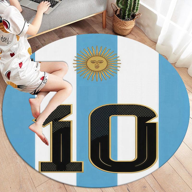 Lionel Messi Round Area Rug,Carpet Rug for Living Room Bedroom Sofa Playroom Decor,Non-slip Floor Mat