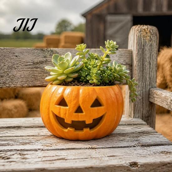 Resin Flower Pot for Indoor Outdoor Plants Halloween Pumpkin Planter, Jack-O-Lantern Pot, Decorative Autumn Gift Plant Lovers Succulents Fall Holiday
