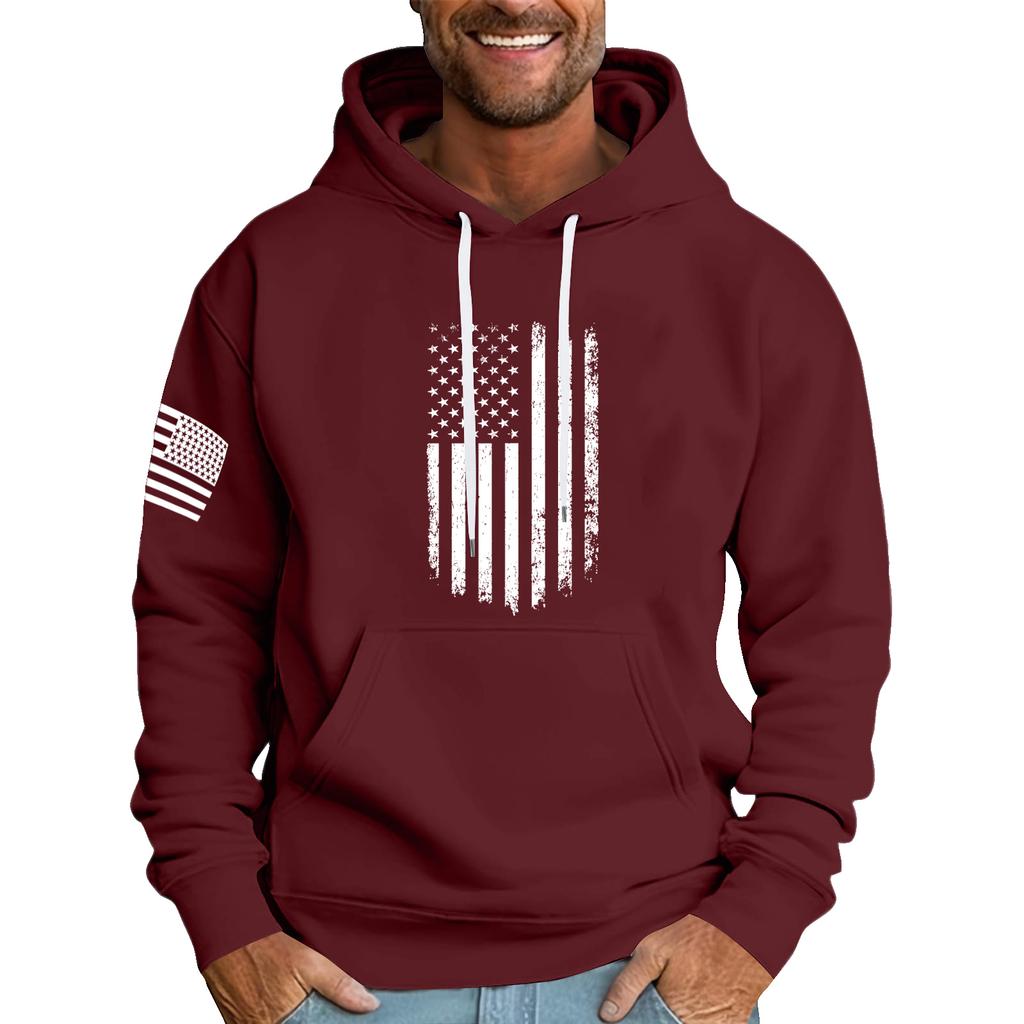 Men's Loose Flag Printed Hooded Sweatshirt Men's Casual Fashion Sports Sweatshirt