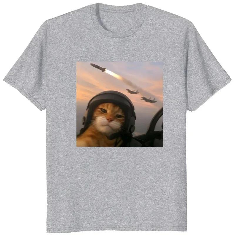 Summer Fun Battle Pilot Cat Face Meme Printed TShirt Fashionable And Unique Street Trend Unisexs ShortSleeved TShirt Y2k