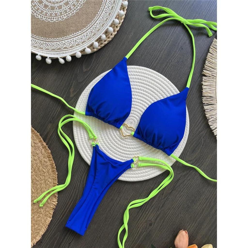 Splicing Halter Mini Thong High Cut Bikini Women Swimwear Female Swimsuit Two-Pieces Bikini Set Bather Bathing Suit Swim