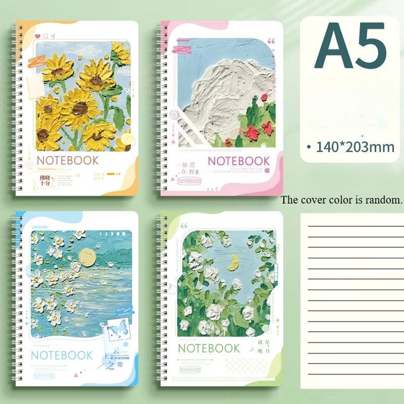 1pc A5 Cartoon Line Coil Notebook Hard Cover Kawaii Korean Stationery School Supplies for Students Back To School