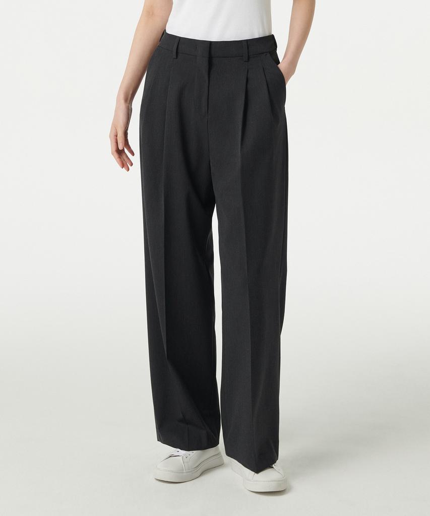 MUSINSA STANDARD WOMAN Women'S Lightweight High-Waisted Wide Hidden Banding Slacks [Charcoal Gray]